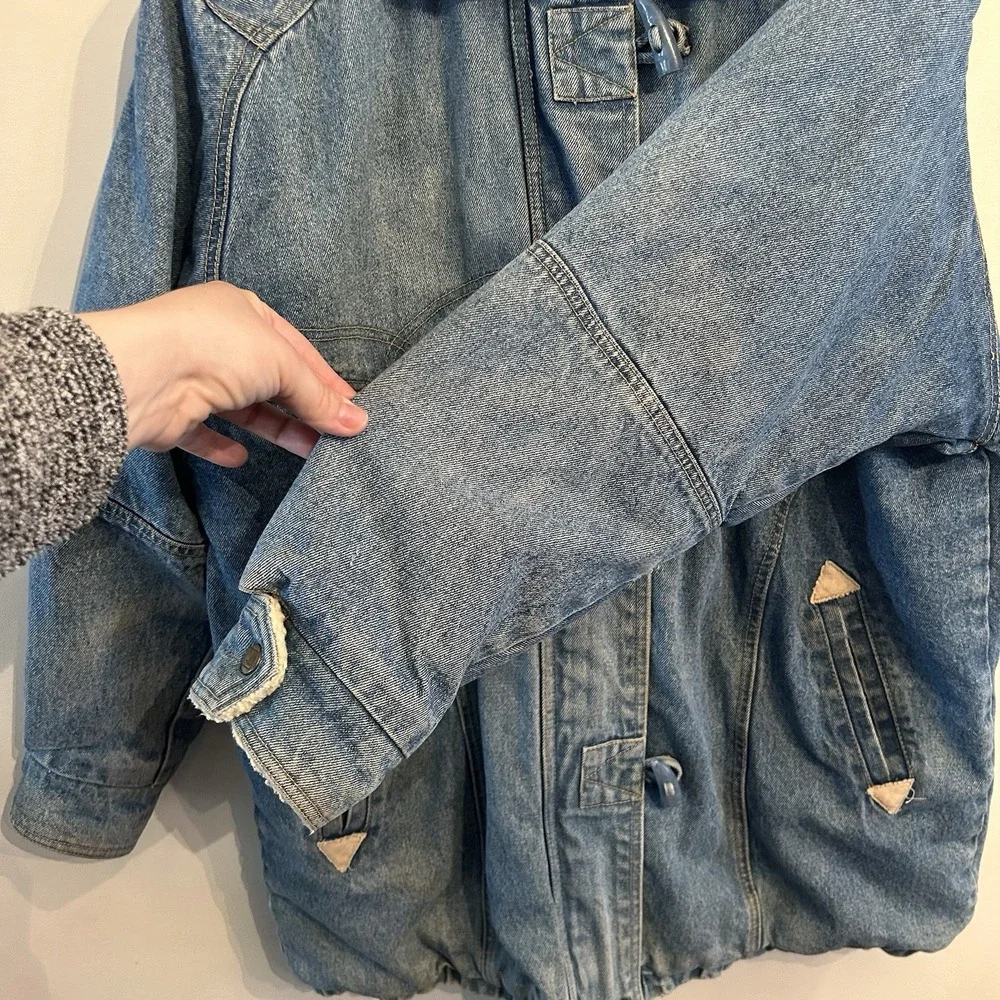 Vintage 80s Andy Johns Sport Western Denim Sherpa Lined Jacket Size Medium - Picture 8 of 14